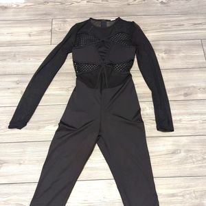 Black jumpsuit sheer sleeves, M